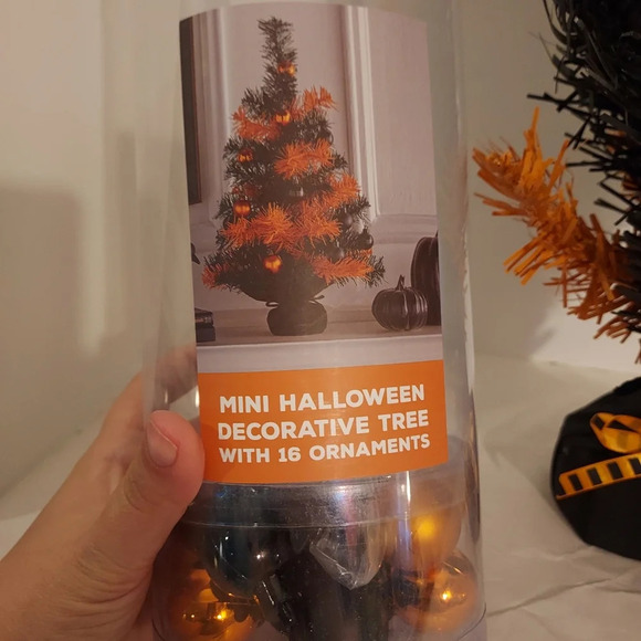Mini 19 inch Halloween Orange & Black Decorative Tree with 16 Ornaments - Picture 2 of 8